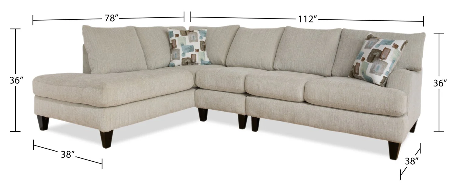 Abby 3-Piece Chenille Left-Facing Sectional - Linen - Image 4
