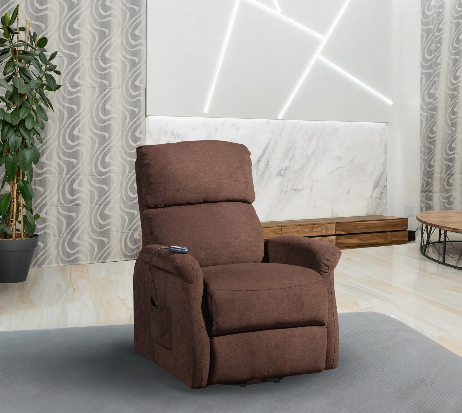 Agosto Chenille Power Lift Reclining Chair - Chocolate - Image 9