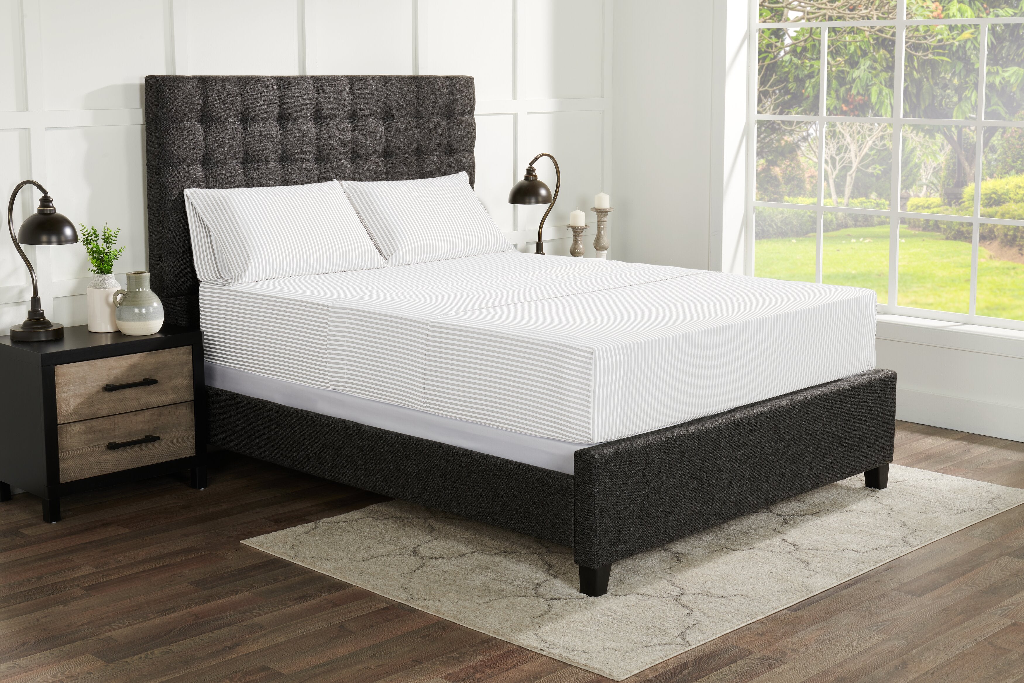 Archie 4-Piece Queen Cotton Sheet Set - Light Grey - Image 5