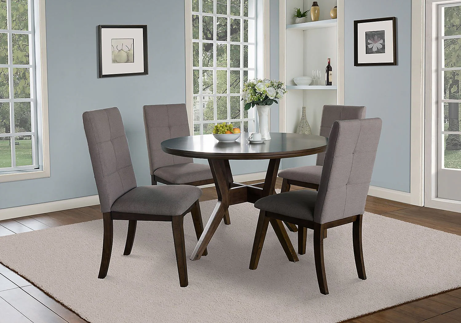 Argyle 5-Piece Round Dining Set - Brown - Image 2