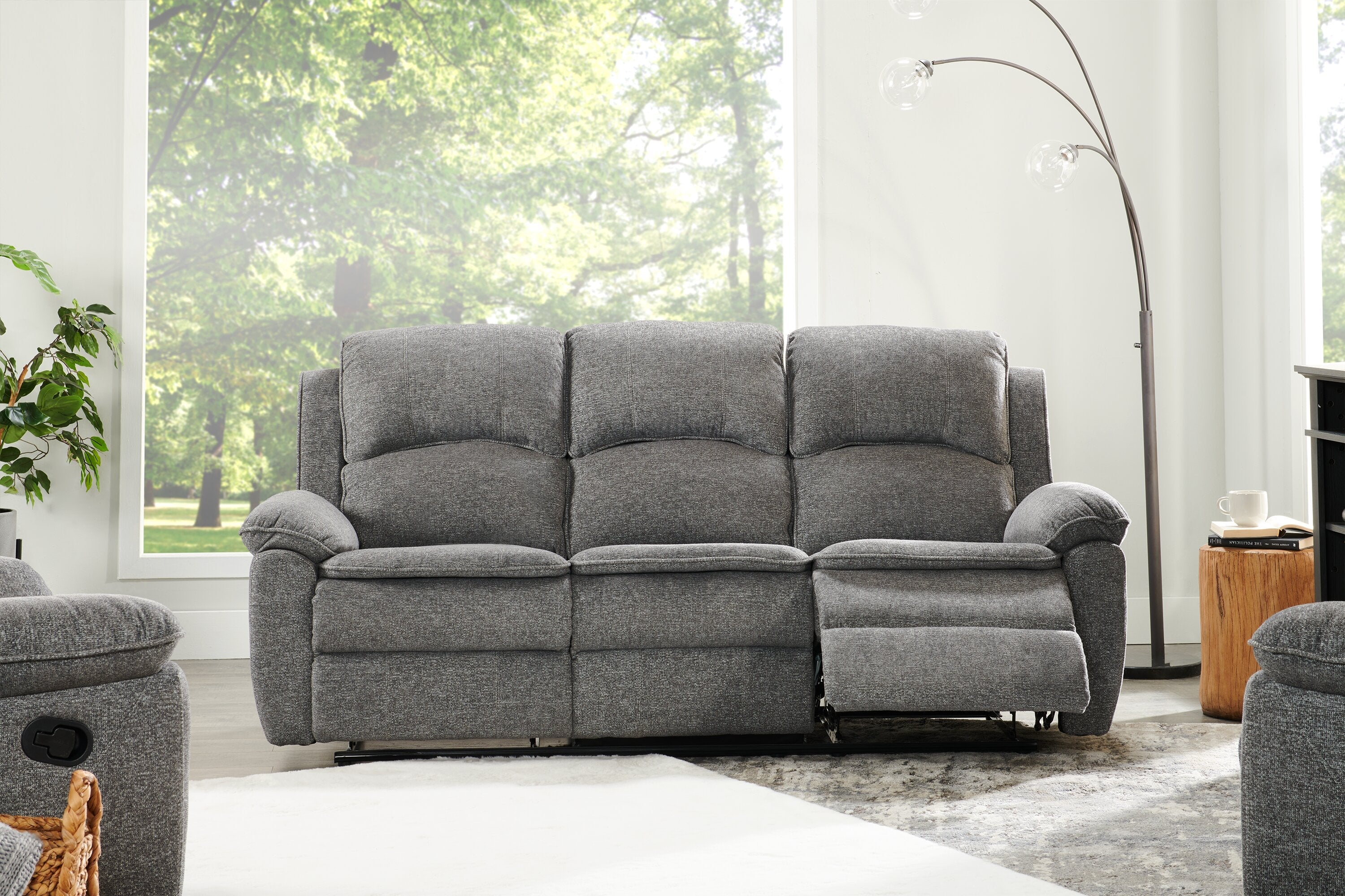 Ariss Chenille Reclining Sofa - Grey - Image 10