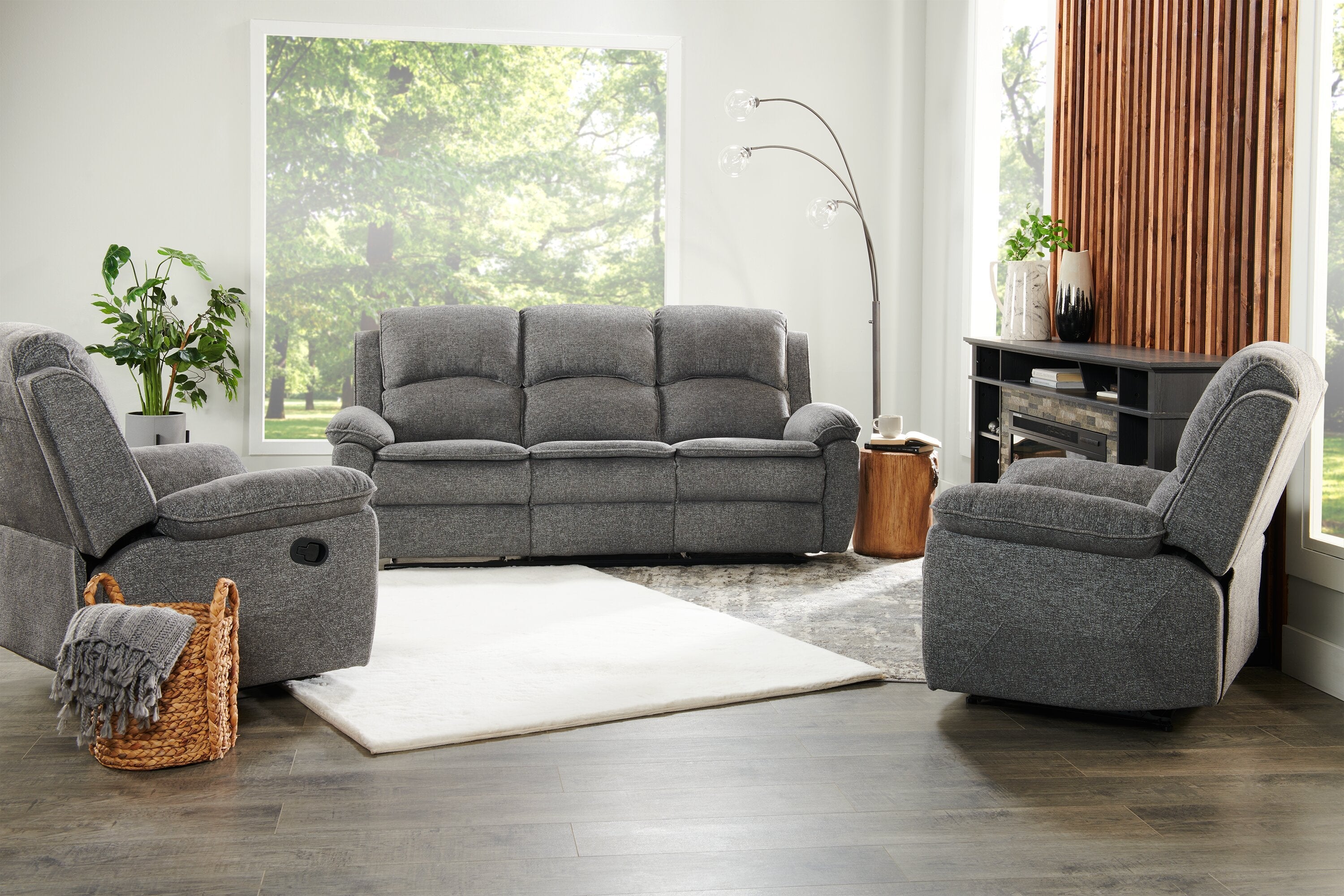 Ariss Chenille Reclining Sofa - Grey - Image 11