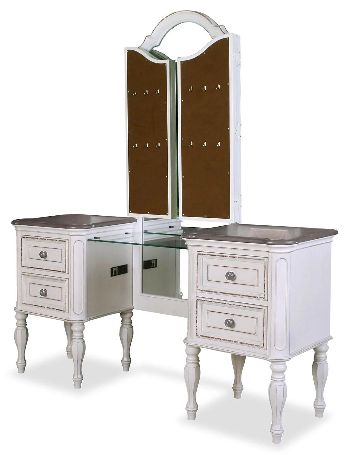 Aurelia 3-Piece Vanity Set with Lift-Top Stool - Antique White - Image 3