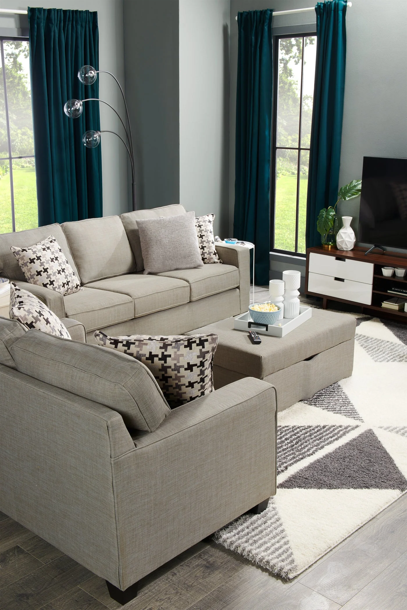 Ballenas 2-Piece Linen-Look Fabric Sectional - Light Grey - Image 10