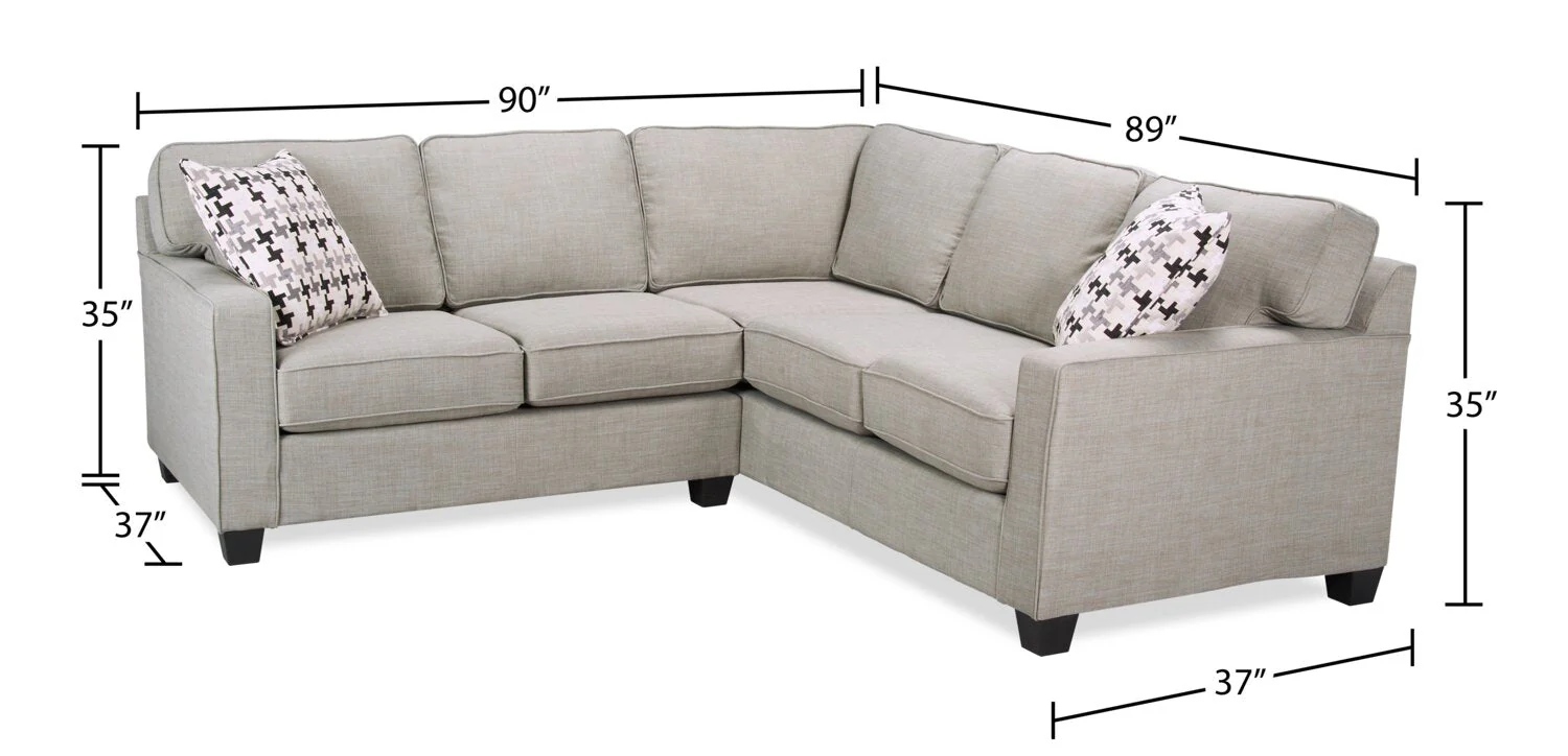 Ballenas 2-Piece Linen-Look Fabric Sectional - Light Grey - Image 4