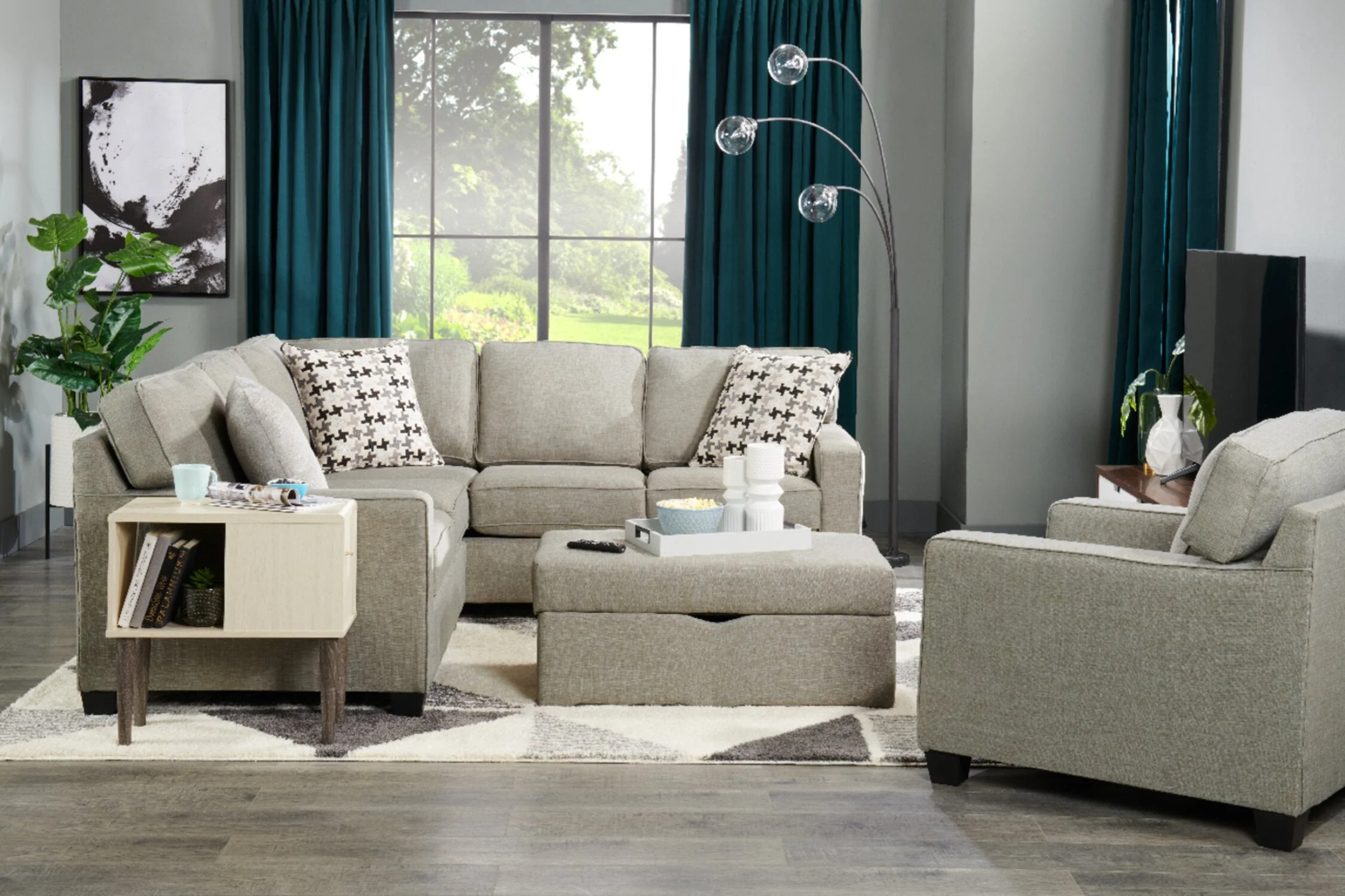 Ballenas 2-Piece Linen-Look Fabric Sectional - Light Grey - Image 7