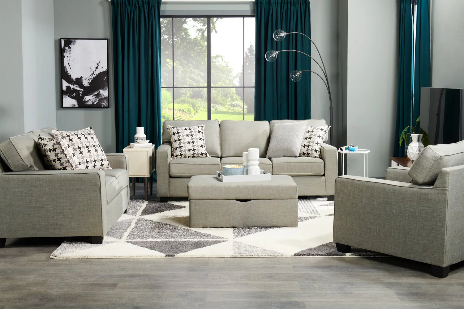 Ballenas Linen-Look Fabric Loveseat - Light Grey - Image 6