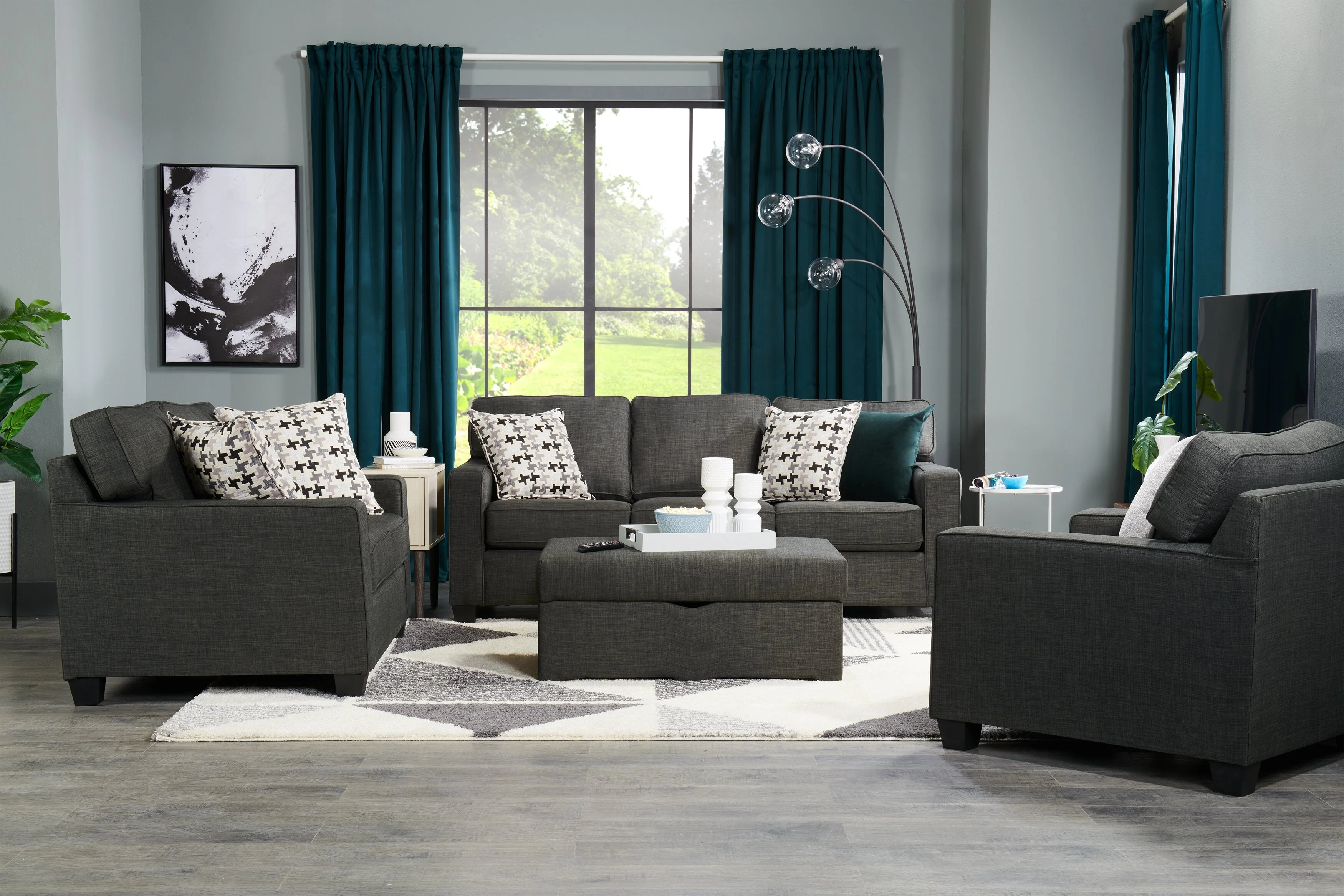 Ballenas Linen-Look Fabric Ottoman - Charcoal Grey - Image 7