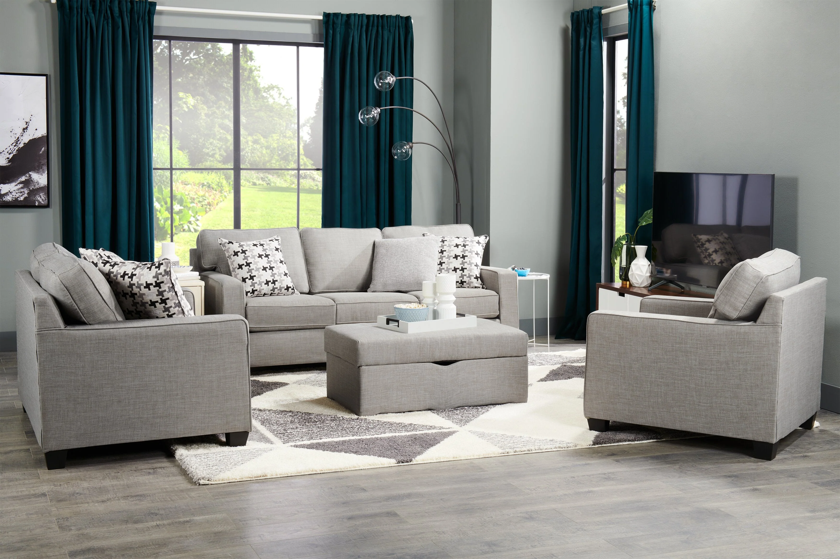 Ballenas Linen-Look Fabric Sofa - Light Grey - Image 5