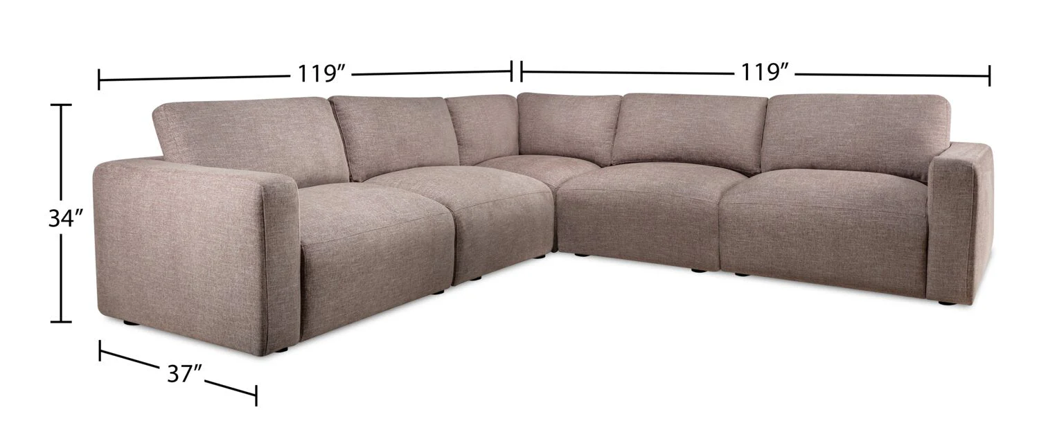 Bassett Chenille 5-Piece Modular Sectional - Coffee - Image 8