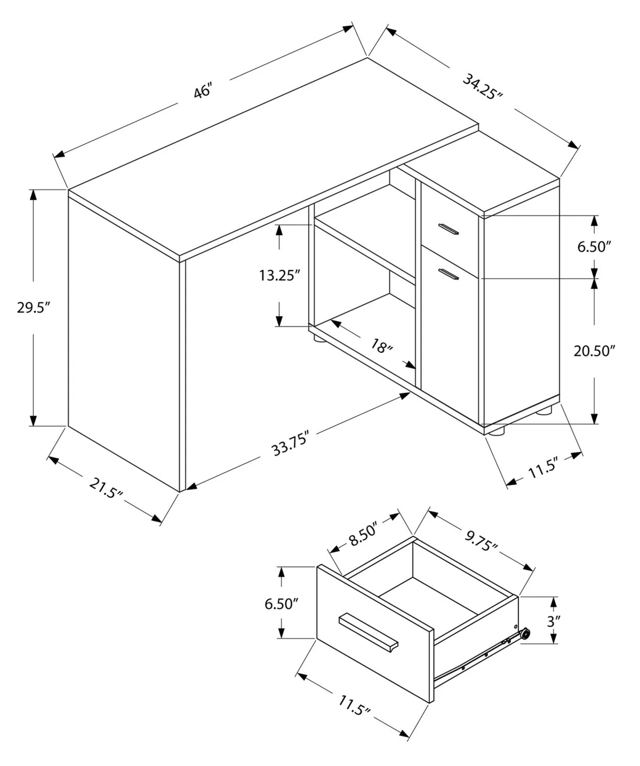 Beckett L-Shaped Desk - Grey - Image 4