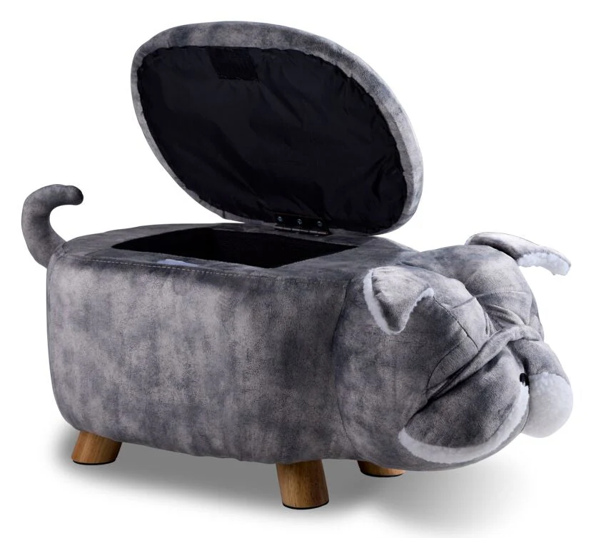 Zoo Companions Bulldog Storage Ottoman - Grey - Image 4