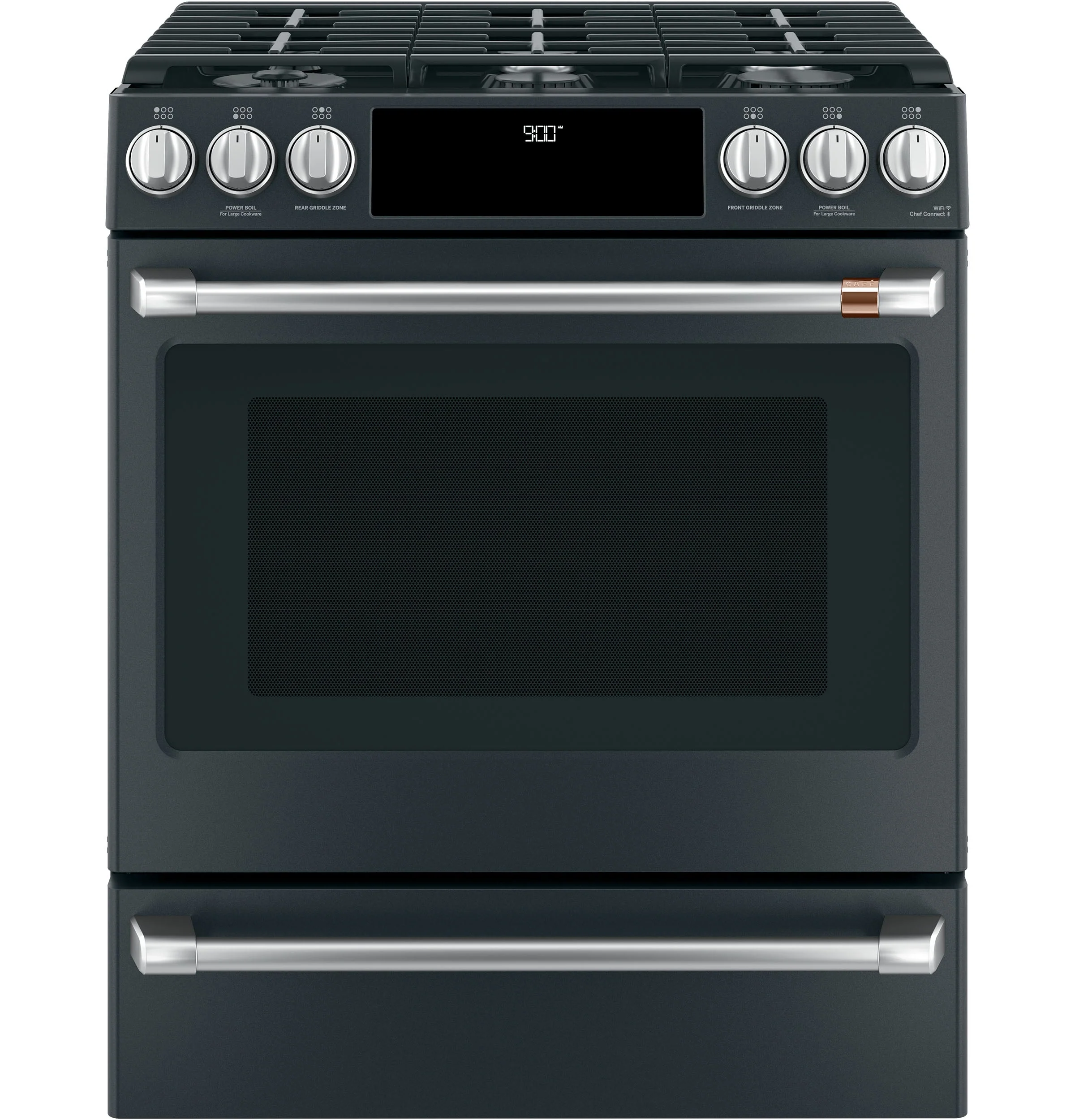 Café™ Matte Black 30" Slide-In Front Control Dual-Fuel Convection Range with Warming Drawer (5.7 CU.Ft) - CC2S900P3MD1