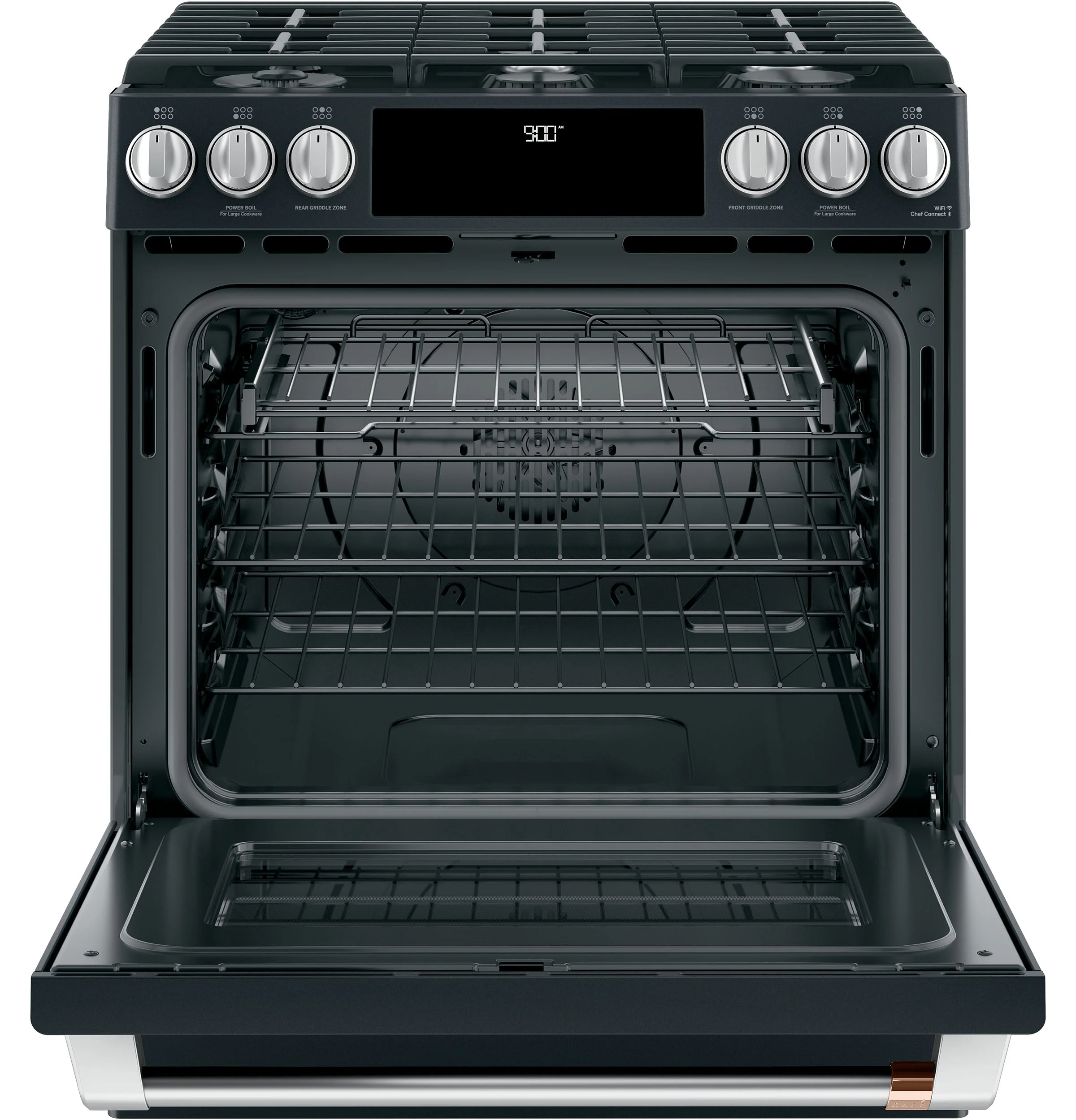 Café™ Matte Black 30" Slide-In Front Control Dual-Fuel Convection Range with Warming Drawer (5.7 CU.Ft) - CC2S900P3MD1 - Image 2