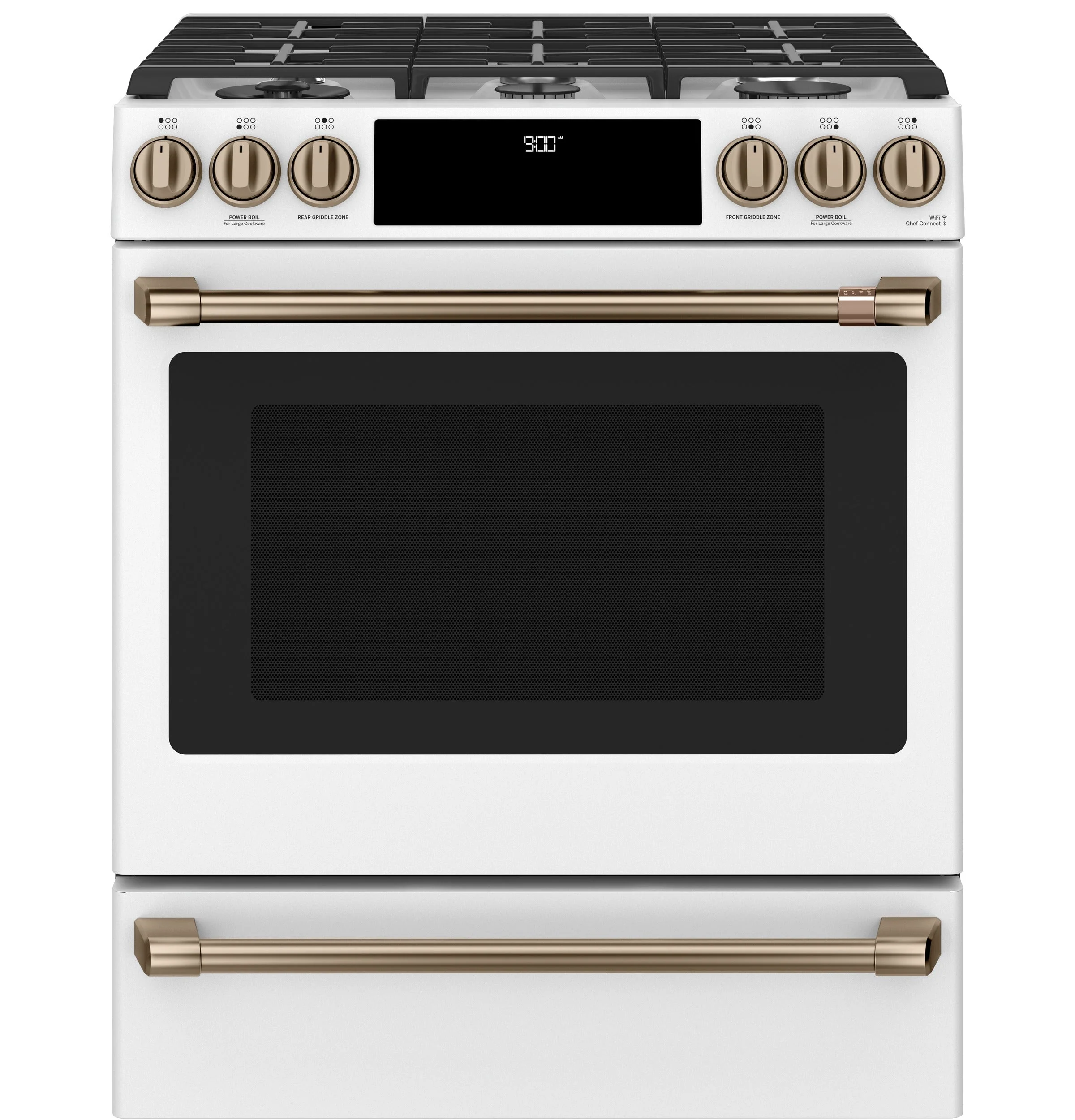 Café™ Matte White 30'' Slide-In Front Control Dual-Fuel Convection Range with Warming Drawer (5.7 Cu.Ft) - CC2S900P4MW2