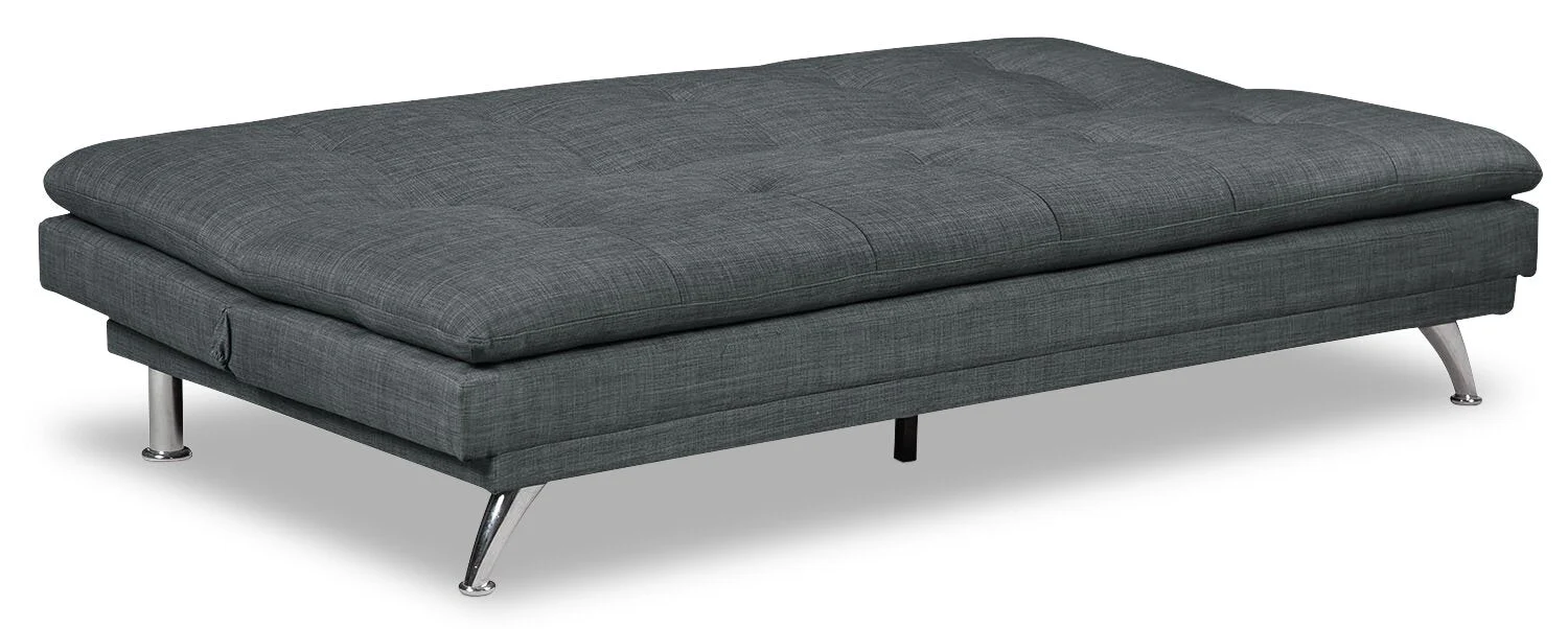 Calder Armless Linen-Look Fabric Futon - Grey - Image 2
