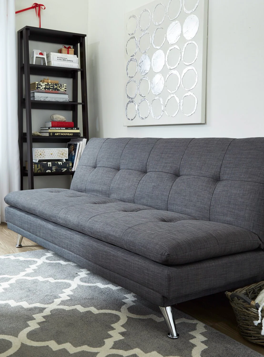 Calder Armless Linen-Look Fabric Futon - Grey - Image 3