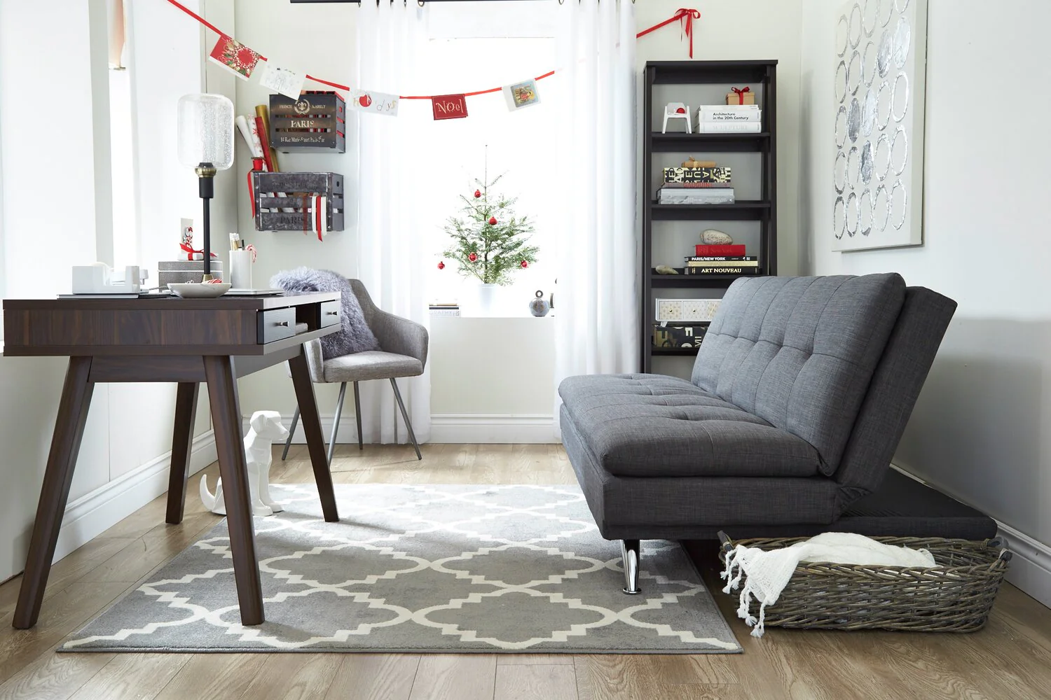 Calder Armless Linen-Look Fabric Futon - Grey - Image 5