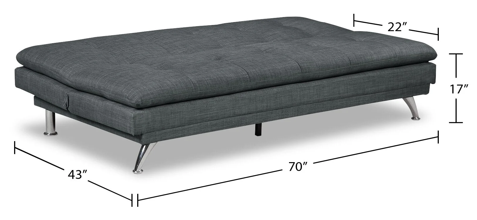 Calder Armless Linen-Look Fabric Futon - Grey - Image 9