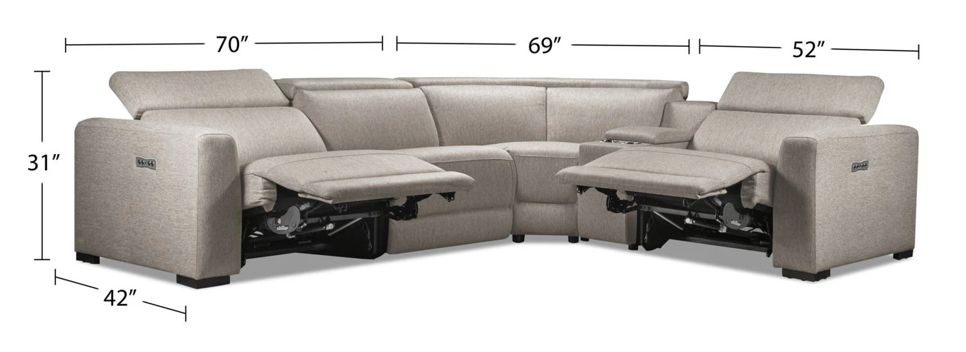 Catania 5-Piece Power Reclining Sectional - Grey - Image 2