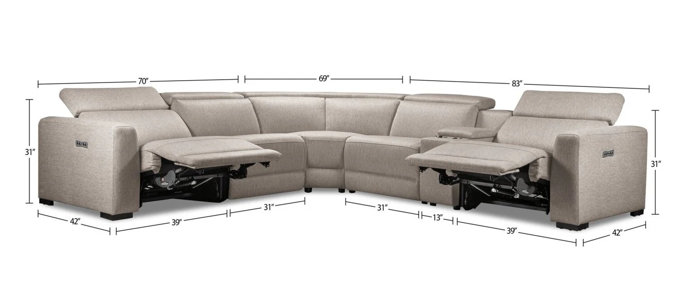 Catania 6-Piece Power Reclining Sectional - Grey - Image 2