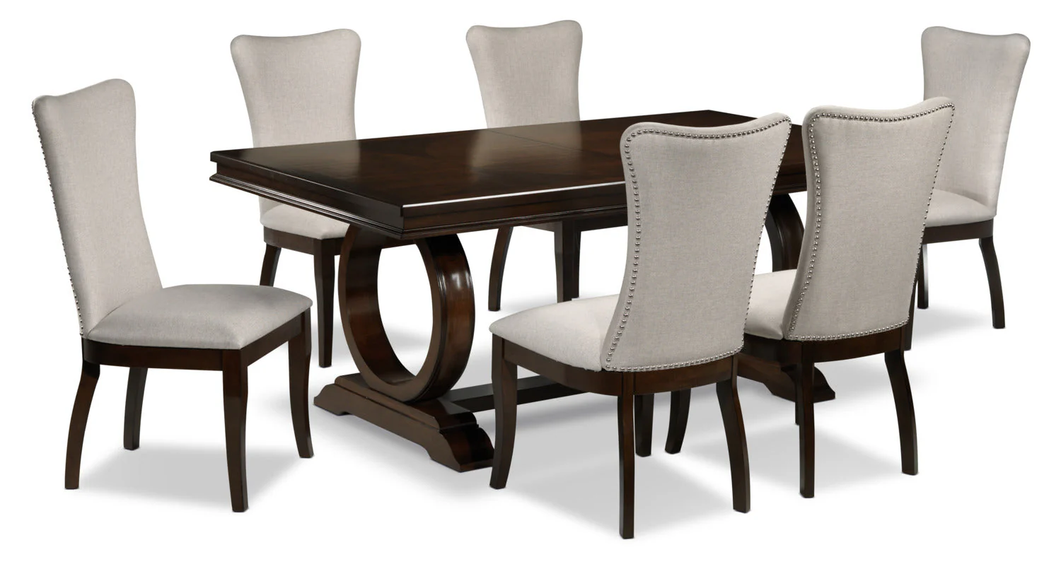 Colas 7-Piece Dining Room Set - Cherry/Beige - Image 7