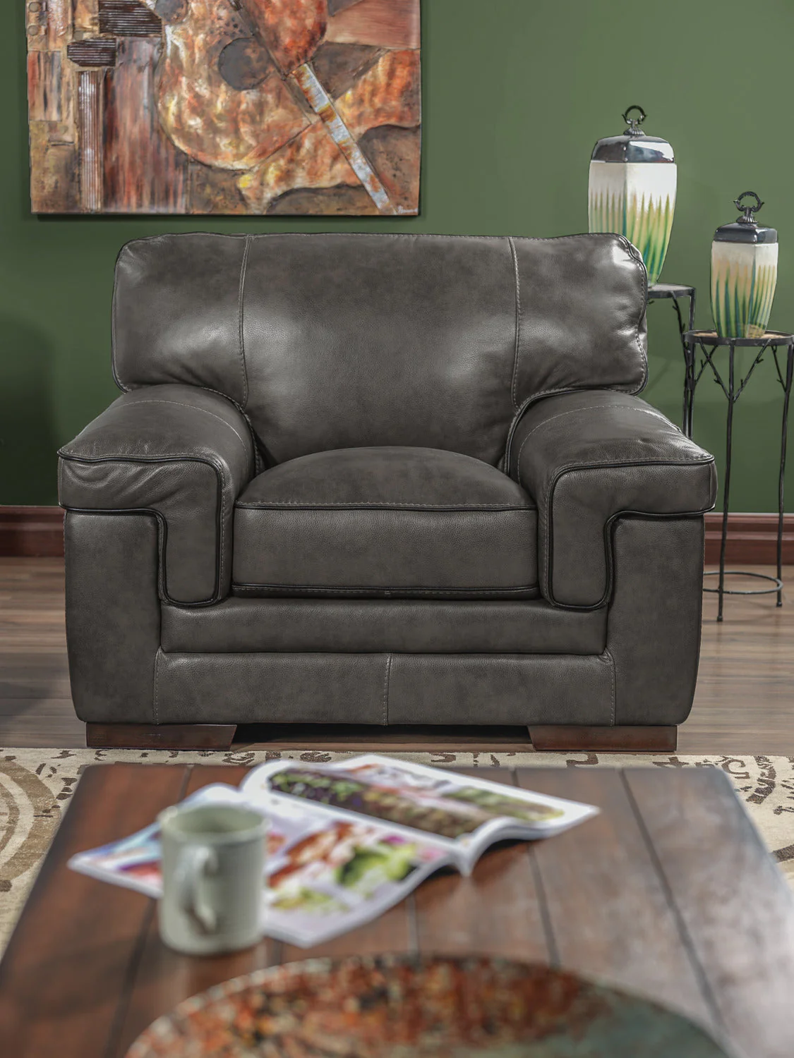 Colton Genuine Leather Chair - Charcoal - Image 2