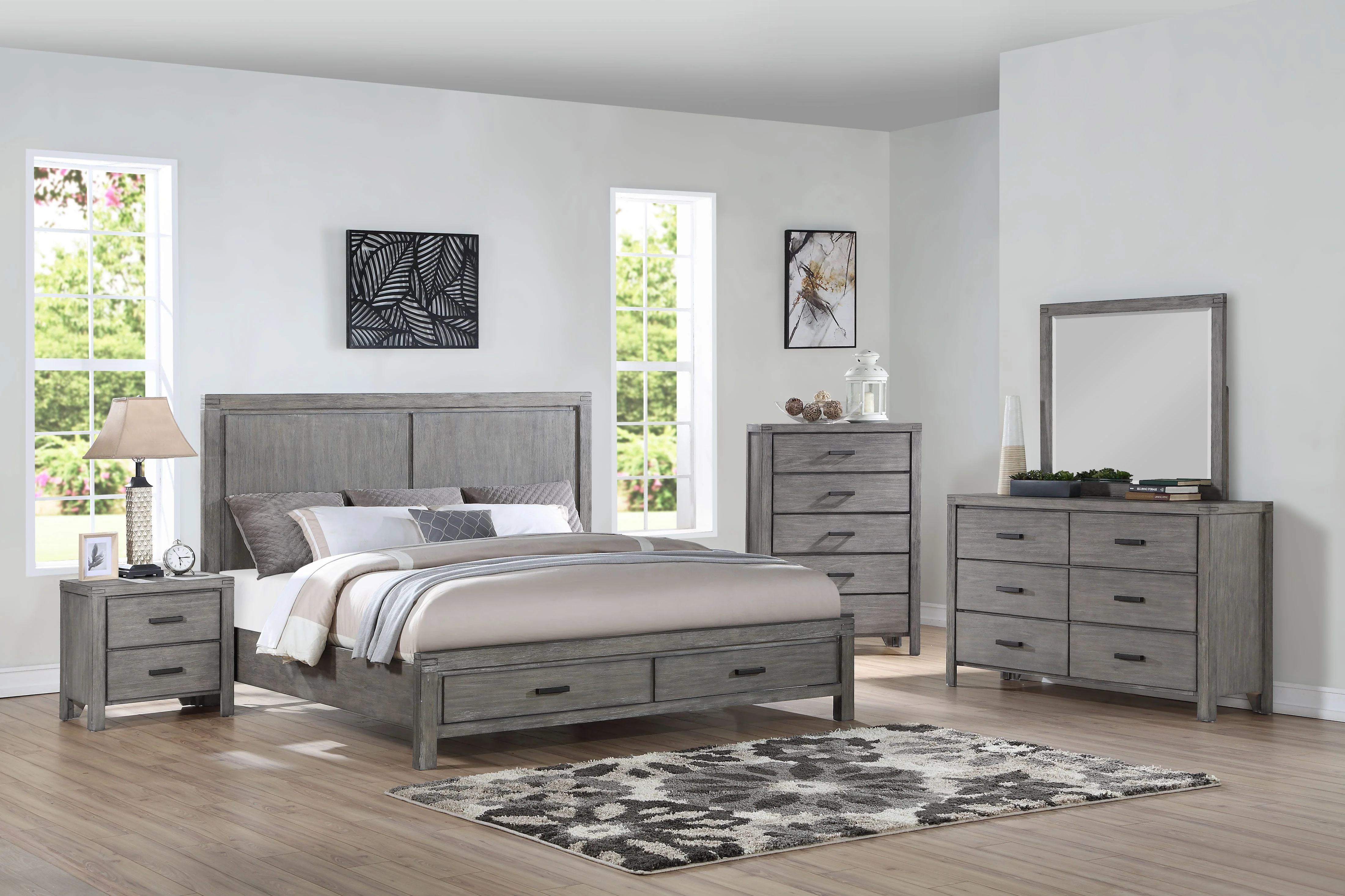 Conrad 6-Piece King Bedroom Set - Wire-Brushed Grey - Image 2
