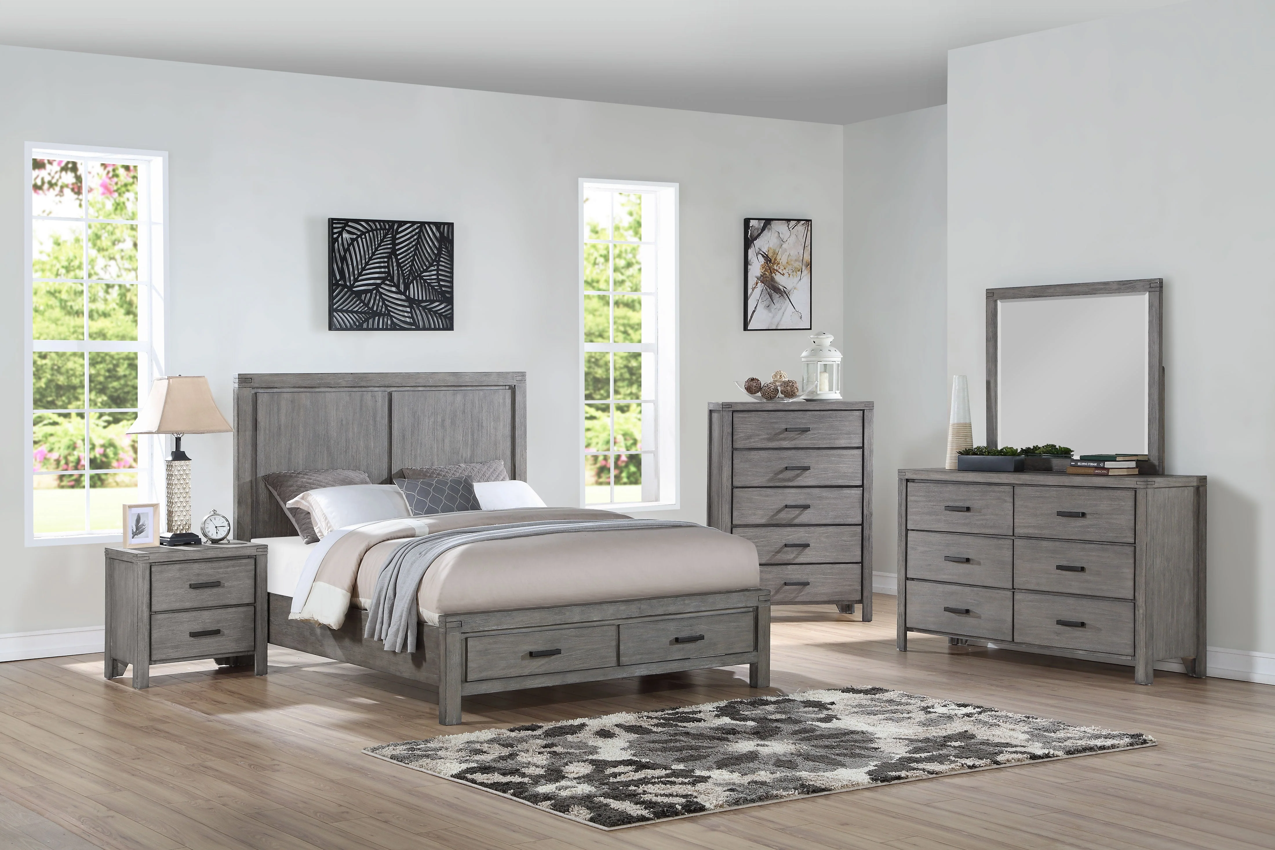 Conrad 6-Piece Queen Bedroom Set - Wire-Brushed Grey - Image 2