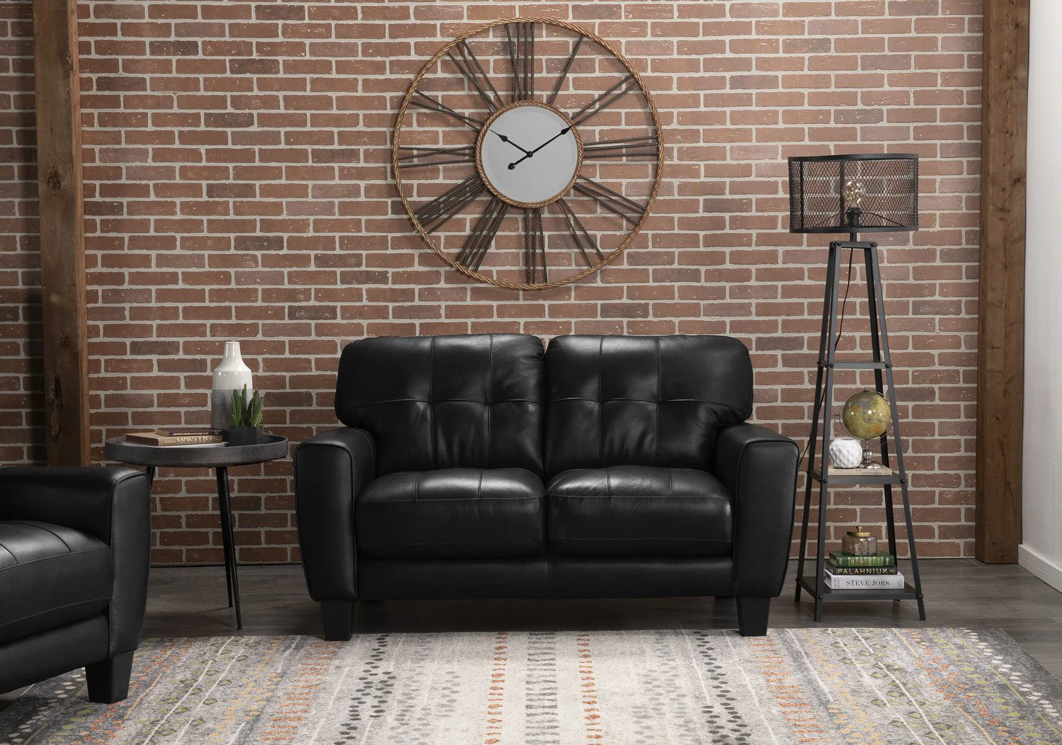 Cousteau Genuine Leather Loveseat - Black - Image 4