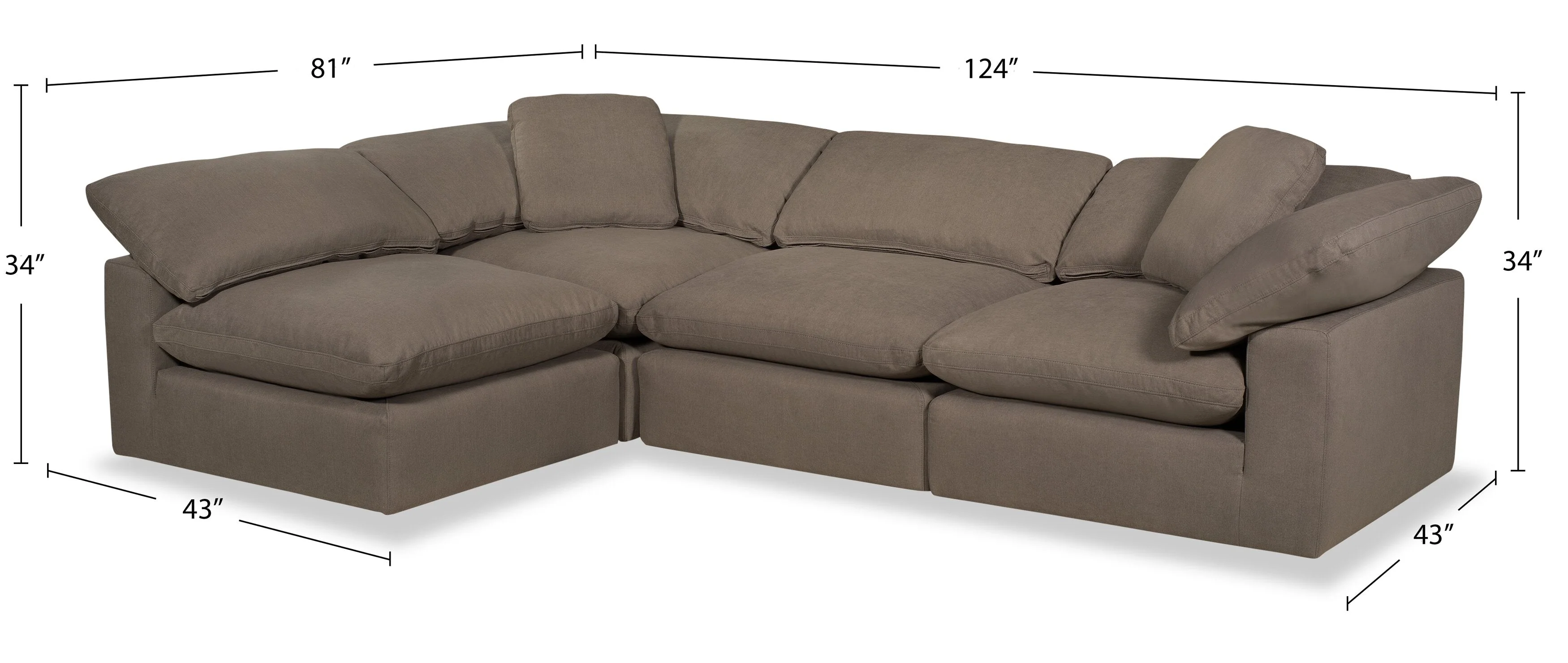 Dalyn 4-Piece Linen-Look Fabric Modular Sectional - Slate - Image 9