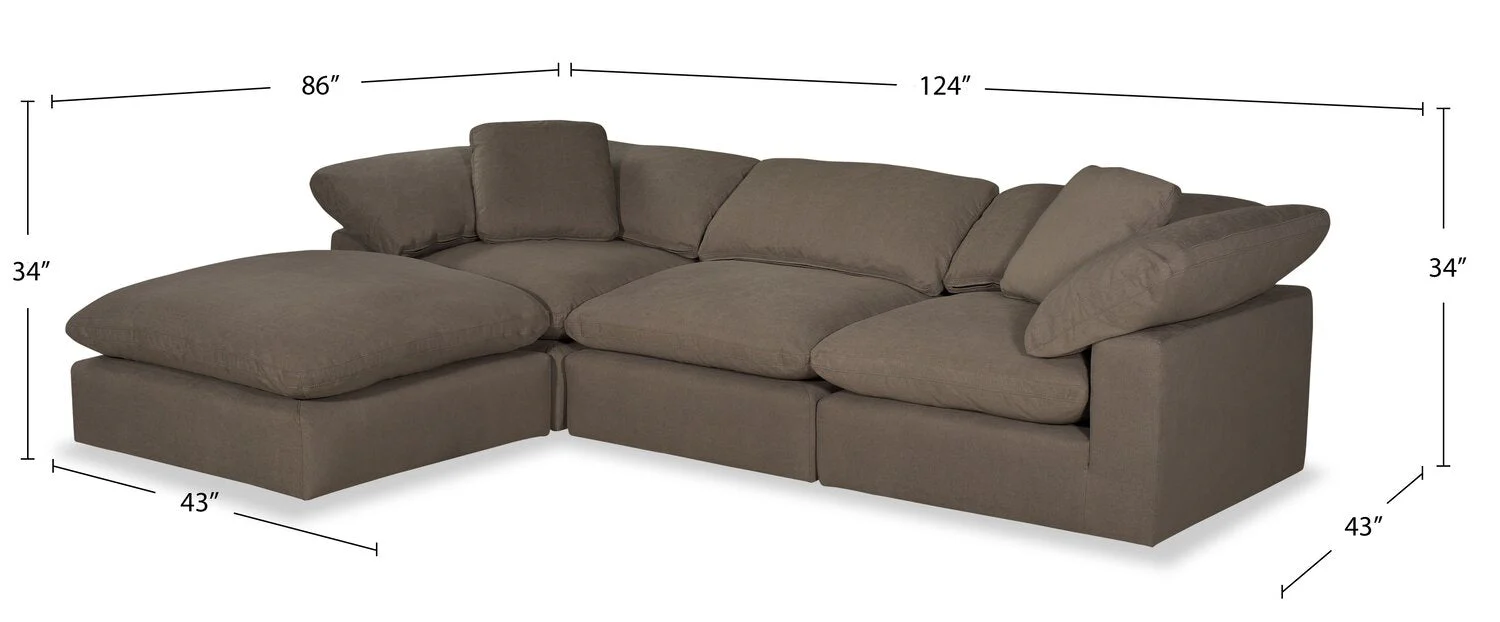 Dalyn 4-Piece Linen-Look Fabric Modular Sectional with Ottoman - Slate - Image 11