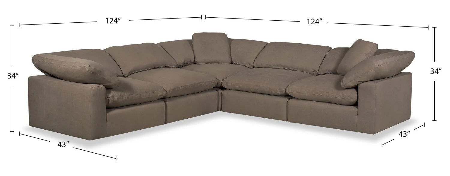 Dalyn 5-Piece Linen-Look Fabric Modular Sectional - Slate - Image 10