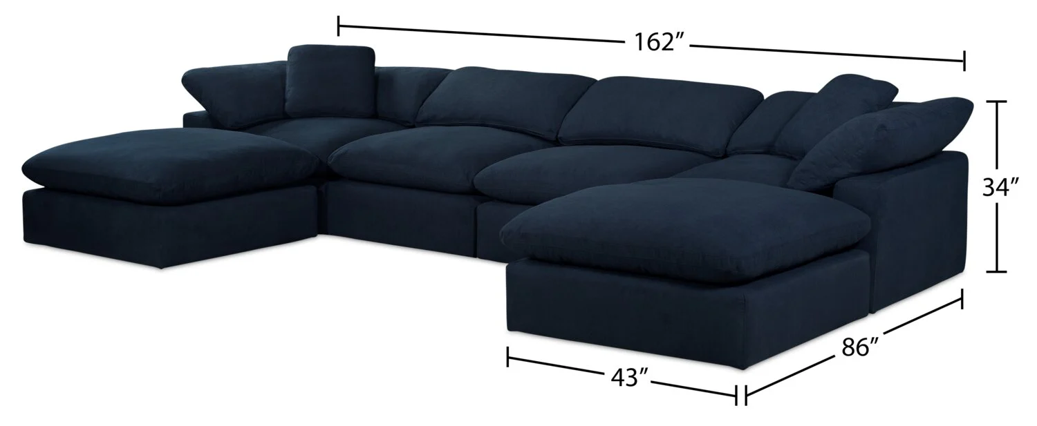 Dalyn 6-Piece Linen-Look Fabric Modular Sectional with 2 Ottomans - Navy - Image 11