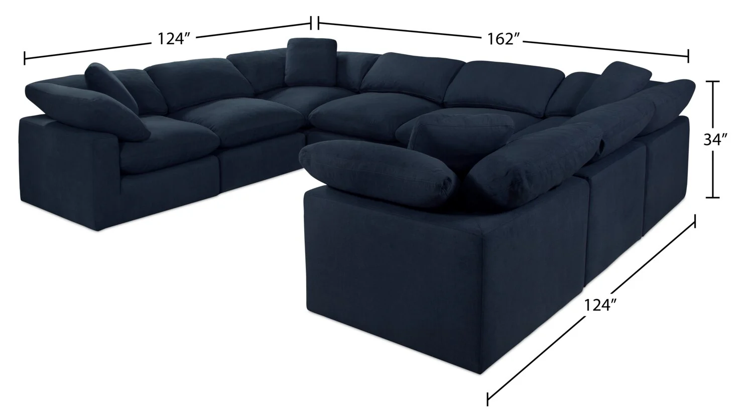 Dalyn 8-Piece Linen-Look Fabric Modular Sectional - Navy - Image 8