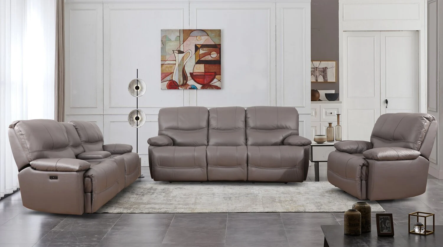Darlington Genuine Leather Power Recliner - Grey - Image 7