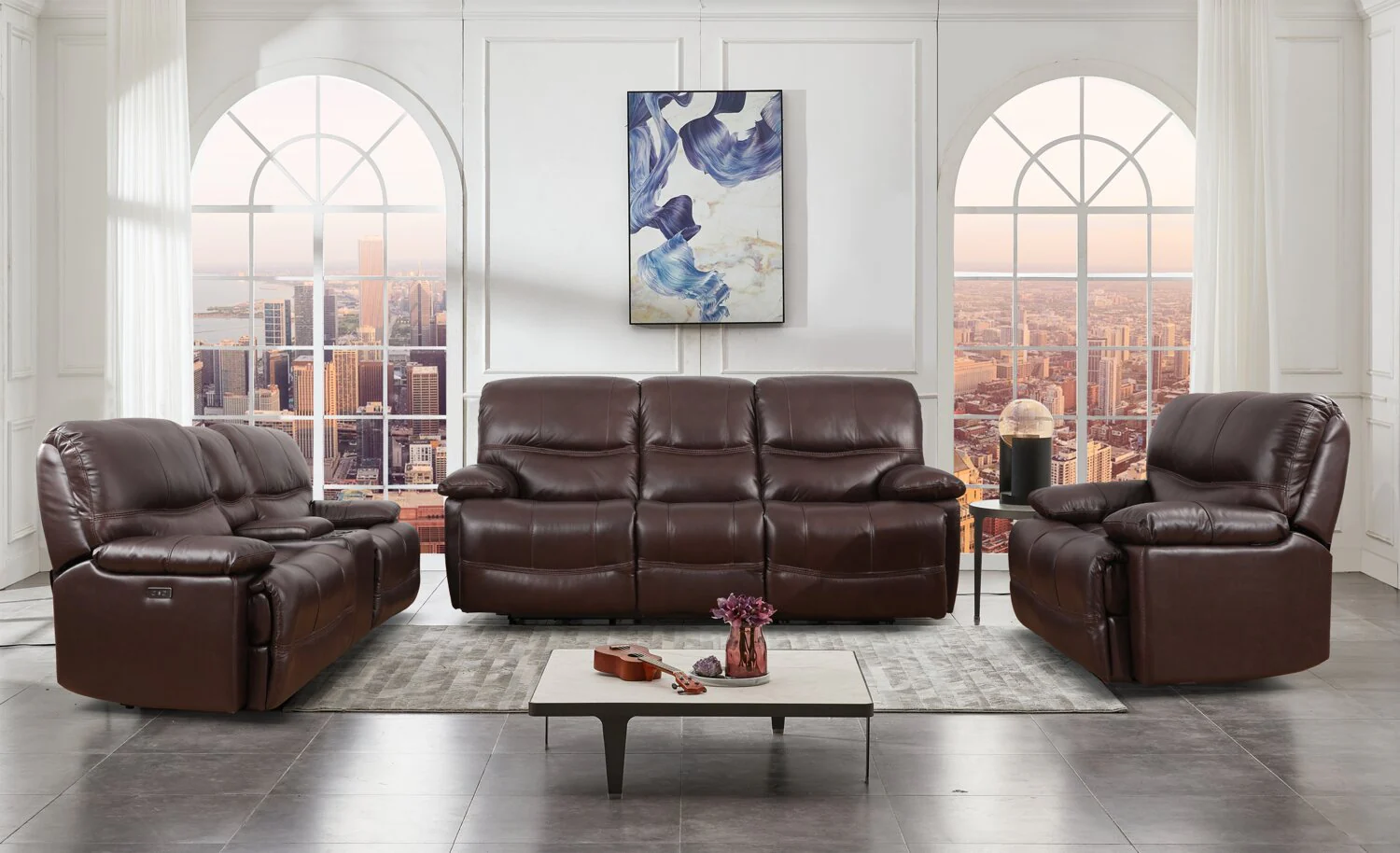 Darlington Genuine Leather Power Reclining Sofa - Brown - Image 6