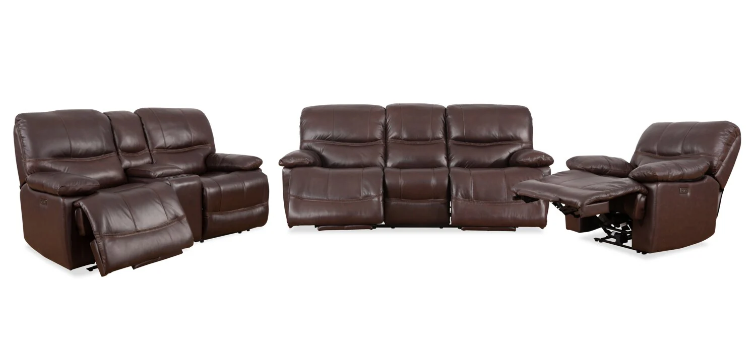 Darlington Genuine Leather Power Reclining Sofa - Brown - Image 8