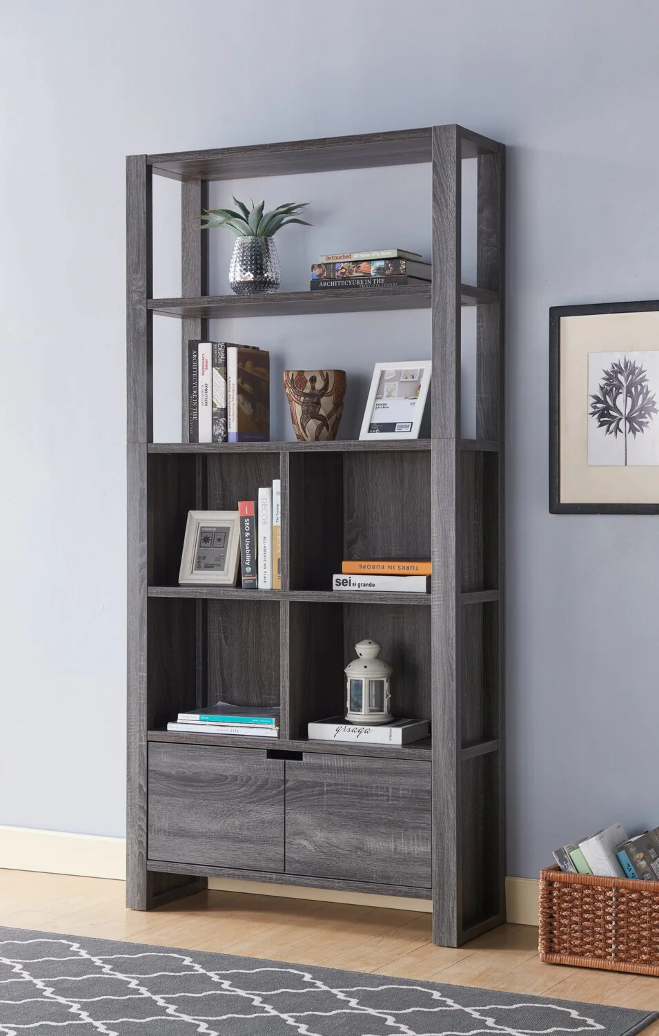 Deniz 75" Bookcase - Grey - Image 3