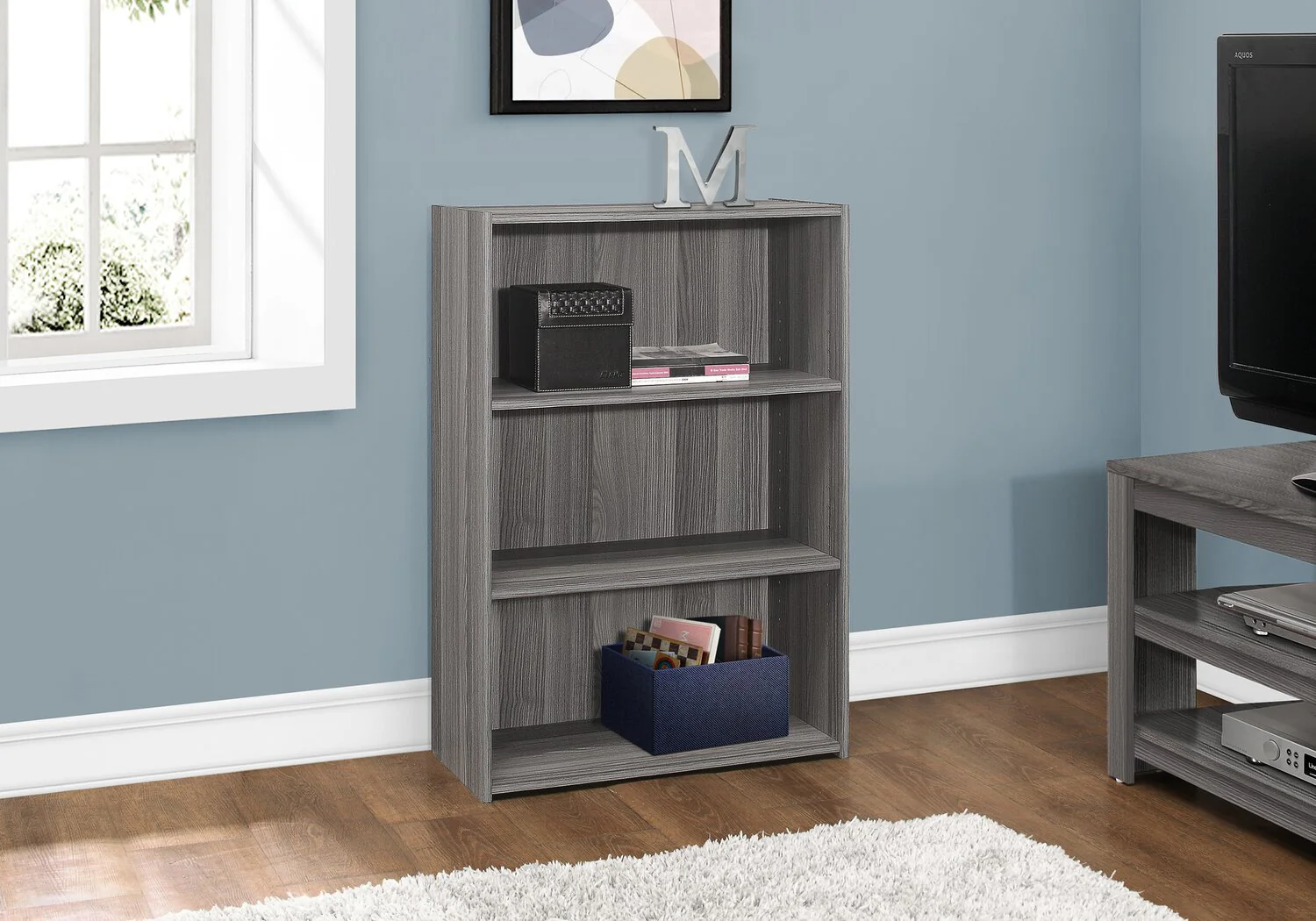Derby 3-Shelf Bookcase - Grey - Image 3