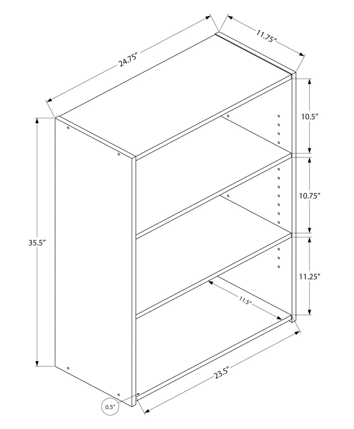 Derby 3-Shelf Bookcase - Grey - Image 4