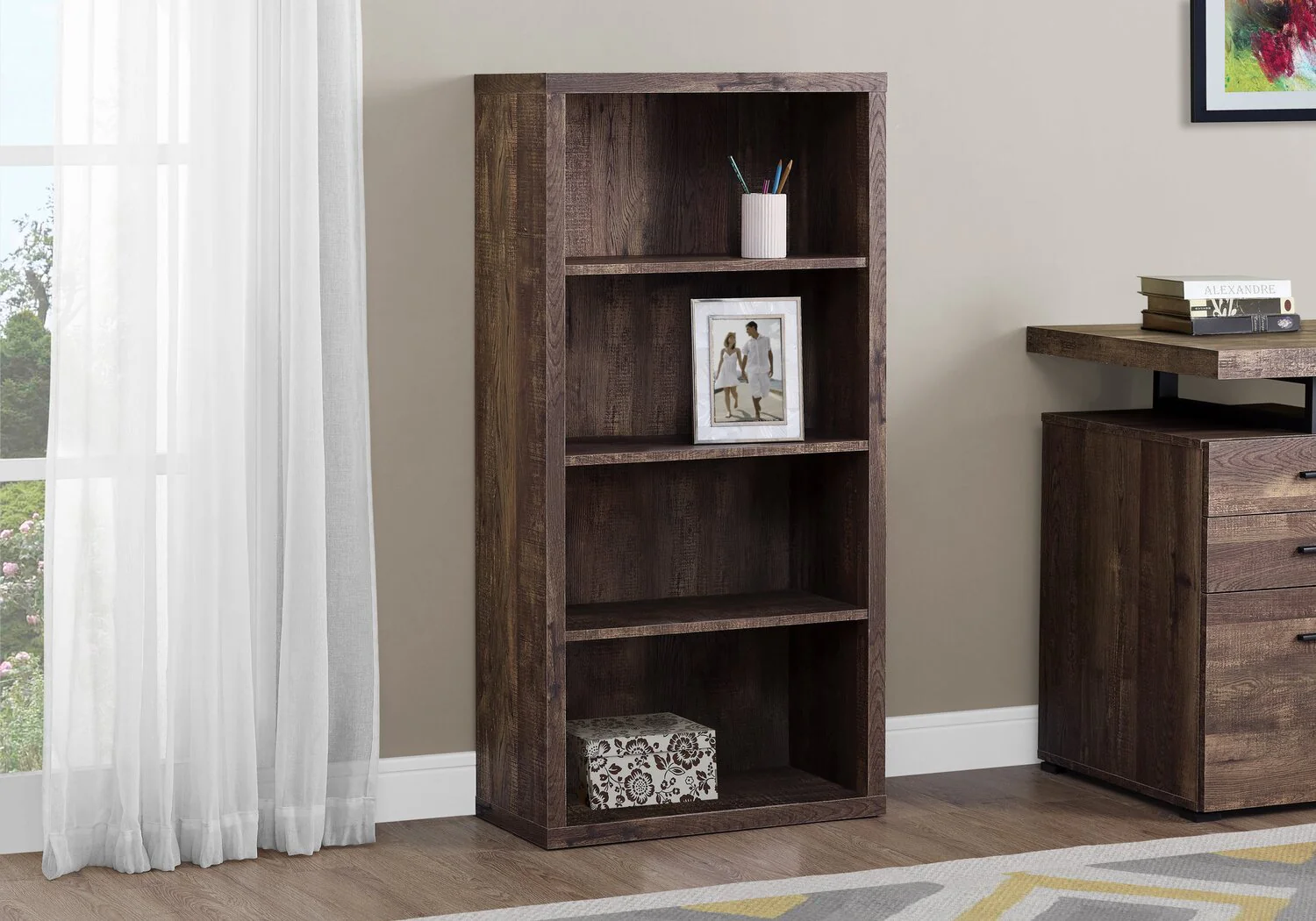Derby 4-Shelf Bookcase - Brown - Image 3