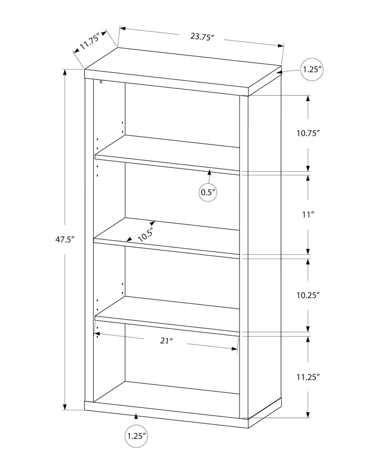 Derby 4-Shelf Bookcase - Brown - Image 5