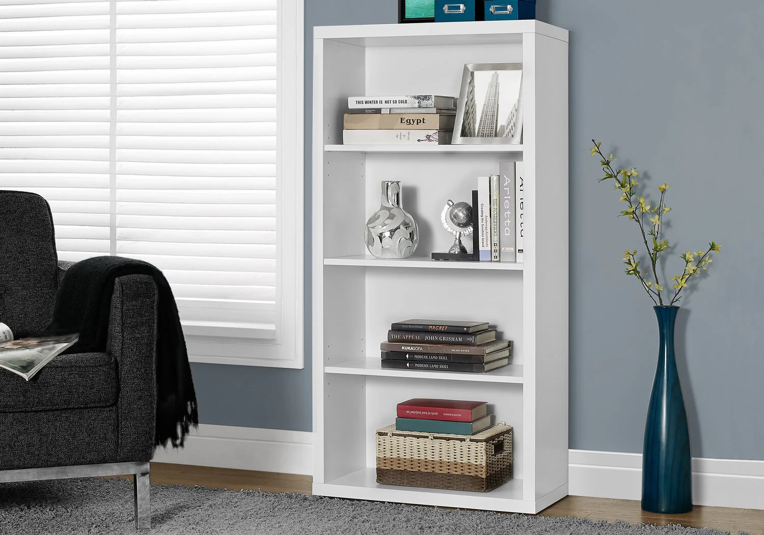 Derby 4-Shelf Bookcase - White - Image 3