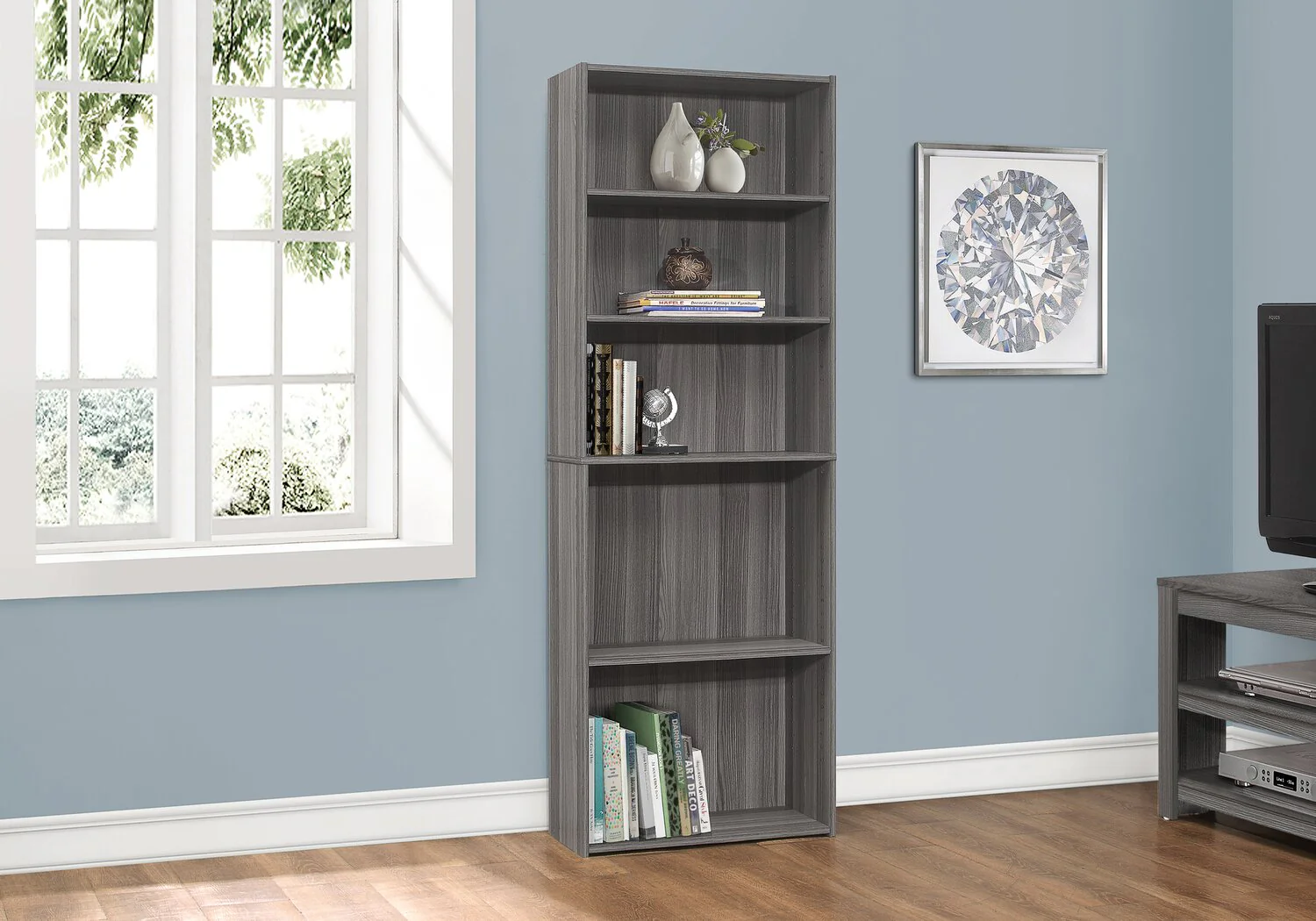Derby 5-Shelf Bookcase - Grey - Image 3