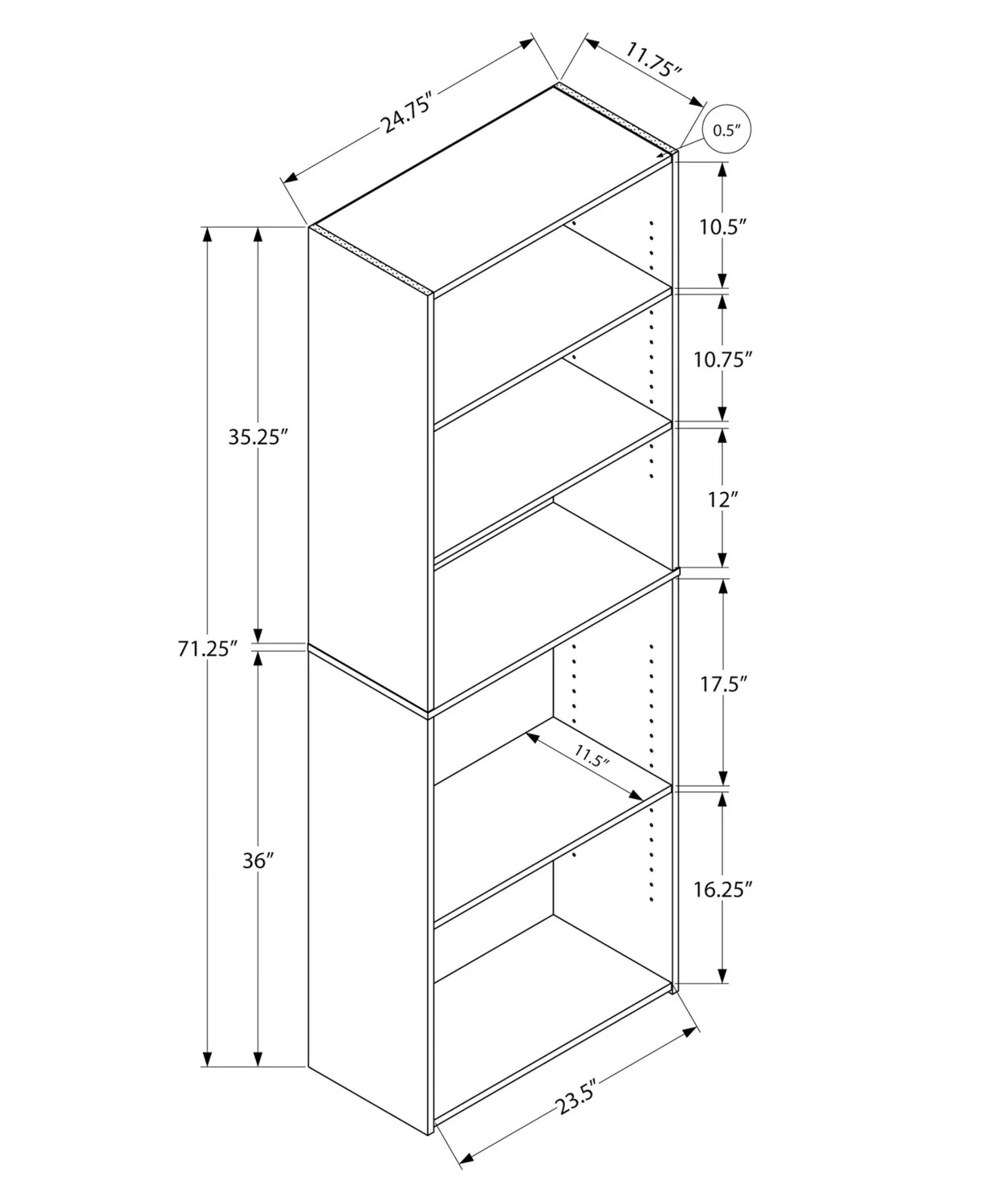 Derby 5-Shelf Bookcase - White - Image 5