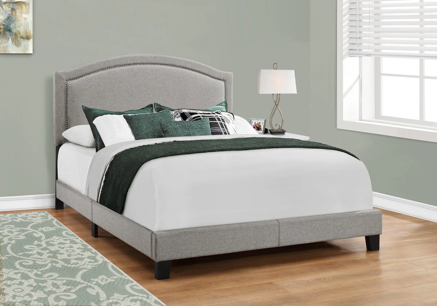 Diamant Linen-Look Fabric Queen Bed - Grey - Image 2