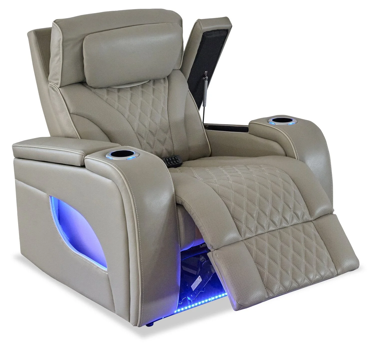 Drake Genuine Leather Power Recliner with Massage Function and Power Headrest - Grey - Image 3