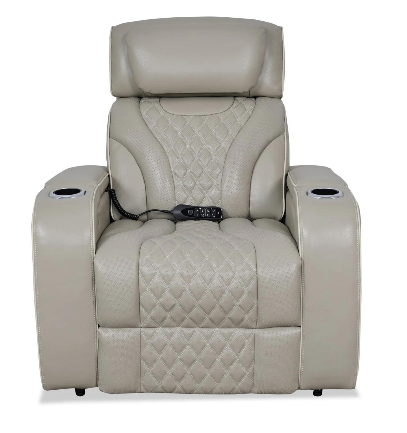 Drake Genuine Leather Power Recliner with Massage Function and Power Headrest - Grey - Image 4