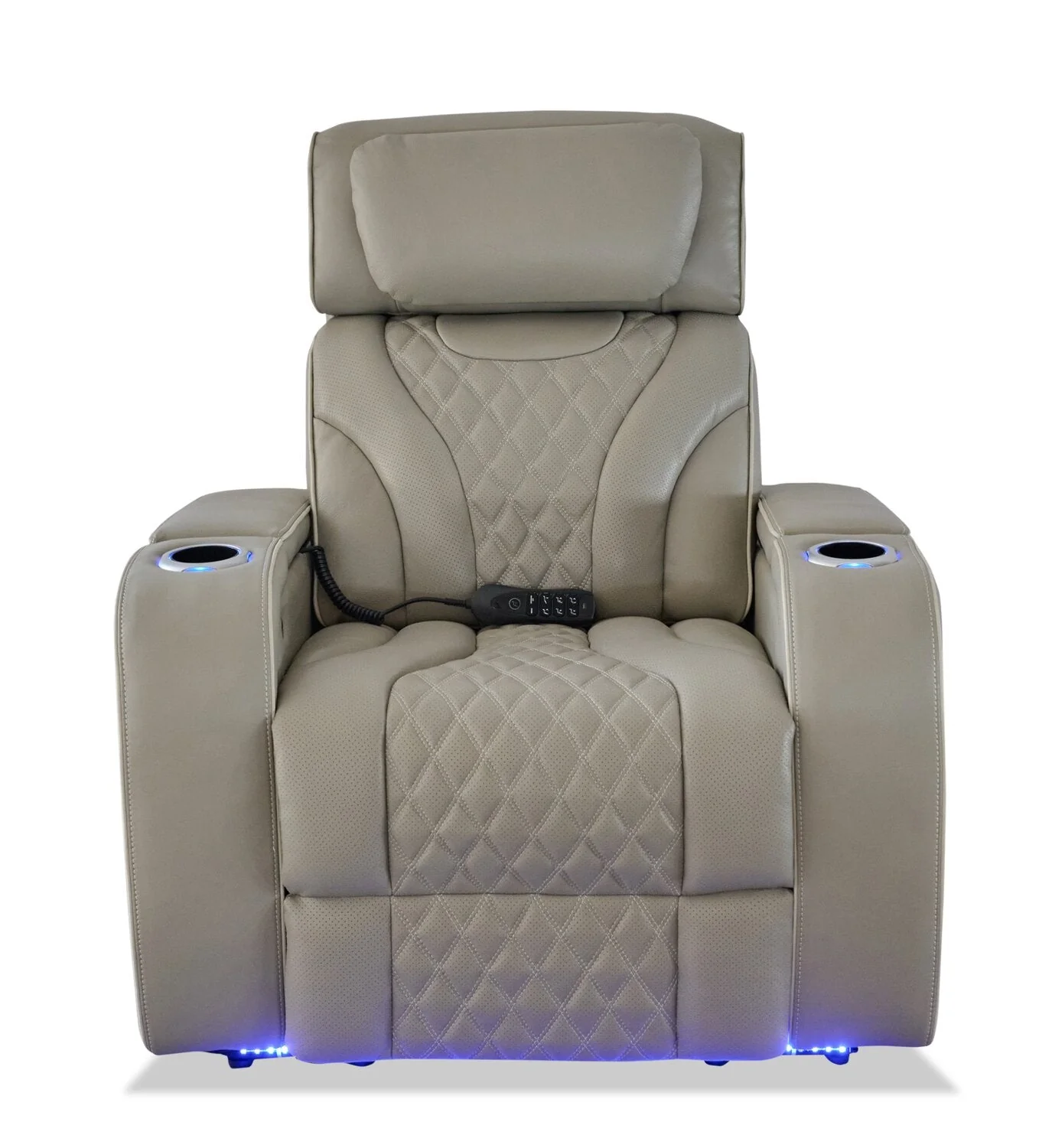 Drake Genuine Leather Power Recliner with Massage Function and Power Headrest - Grey - Image 5